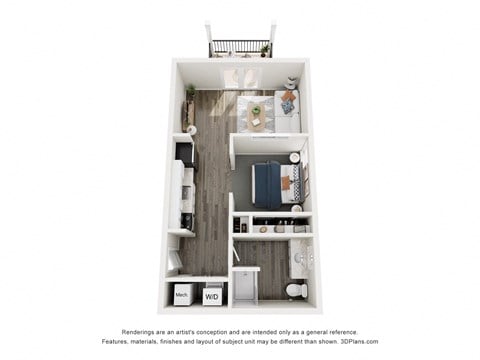 Floor plan for 1 bed, 1 bath, 535 sqft